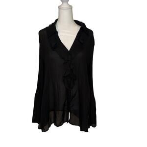 Black Sheer Lace Ruffle Detail Blouse. Poor Sleeves XL